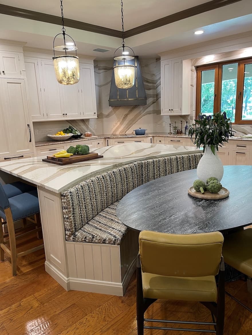 Custom kitchen with island banquette seating