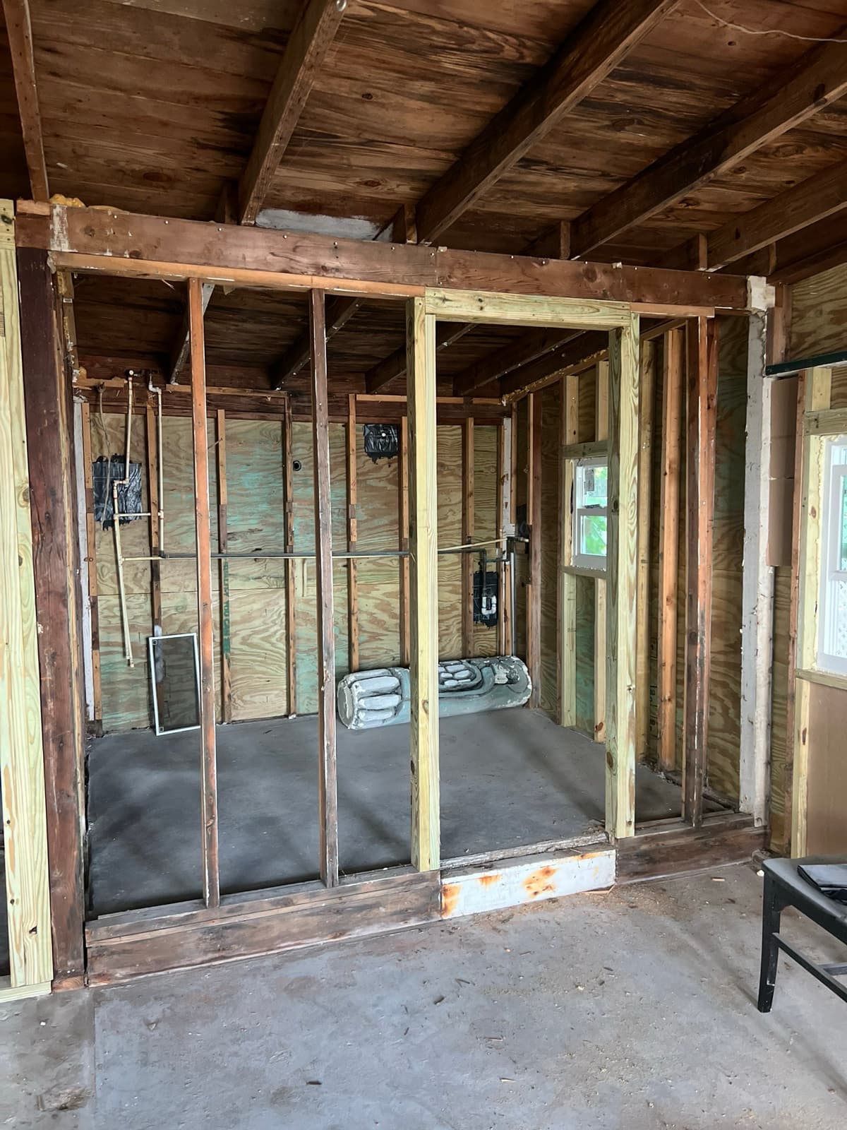 Flood restoration framing and electrical rough-in in Tampa